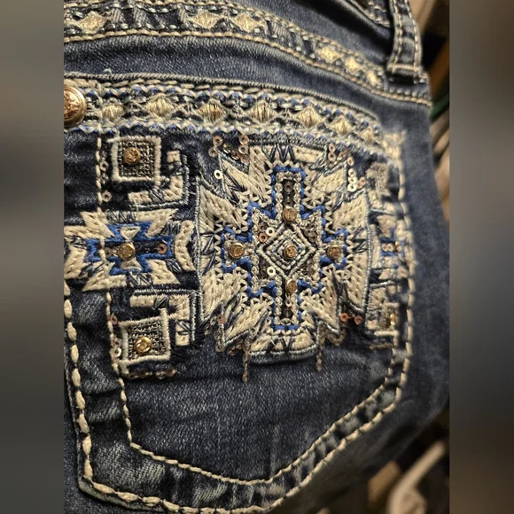 Grace in LA Women's Dark Blue Embroidered Boot Cut Jeans - Picture 7 of 12